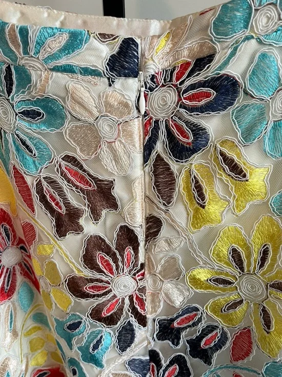 Anthropologie Eva Franco Floral Embroidered Midi Skirt Sz 10 A-Line Mesh Overlay - Picture 10 of 16